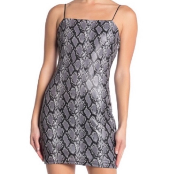 Kenedik Gray Black Snakeskin Print Spaghetti Strap Bodycon Mini Dress NEW - Picture 1 of 9